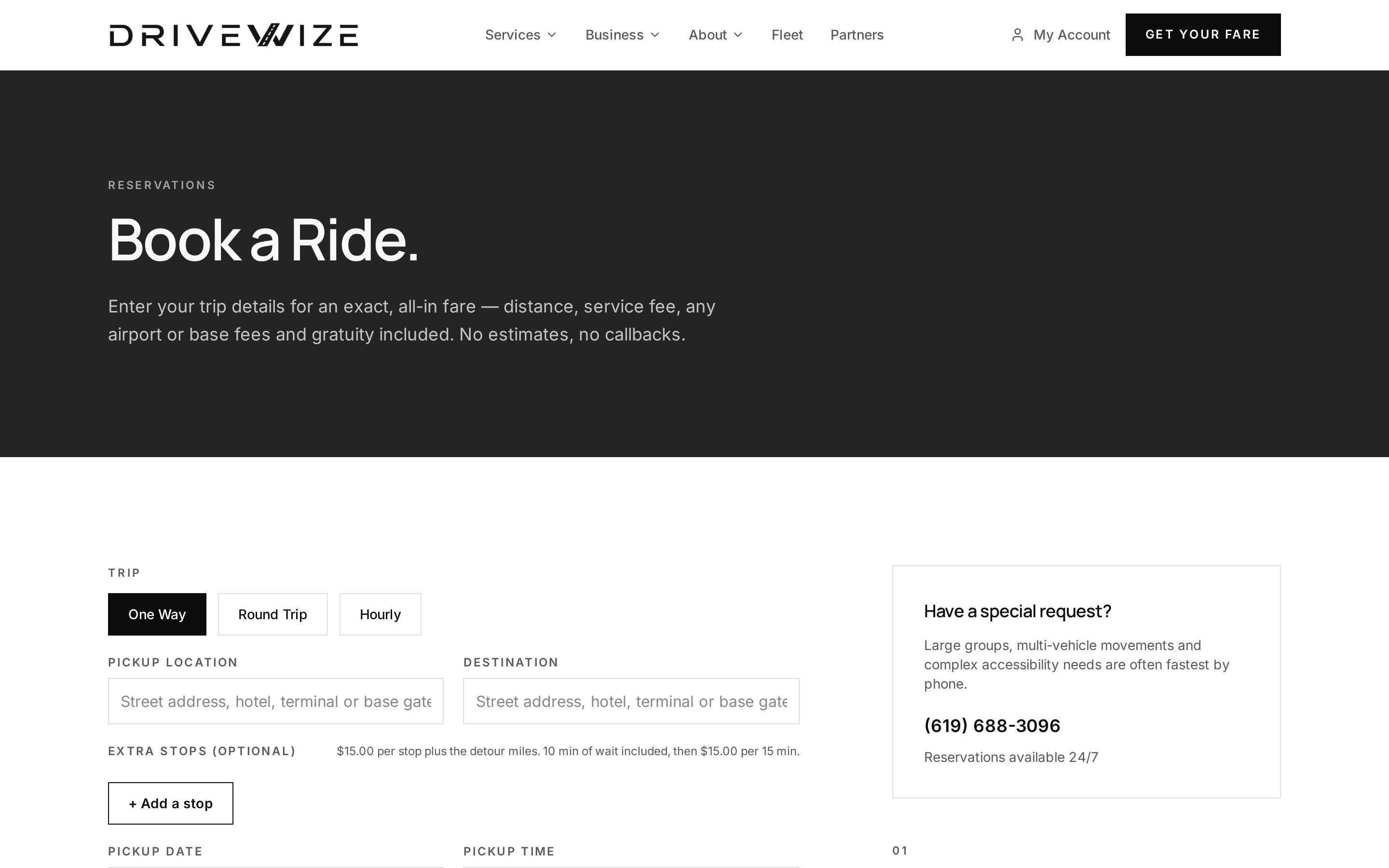 Reservation and fare software interface developed by Montimer Media for DriveWize Transportation